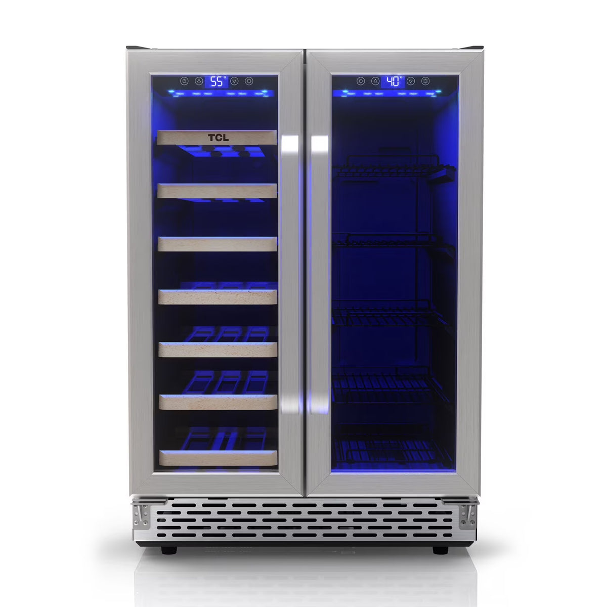 Stainless Steel Double Door 20 Bottle 78 Can Dual Zone Wine & Beverage Cooler, 5.3 Cu. Ft.