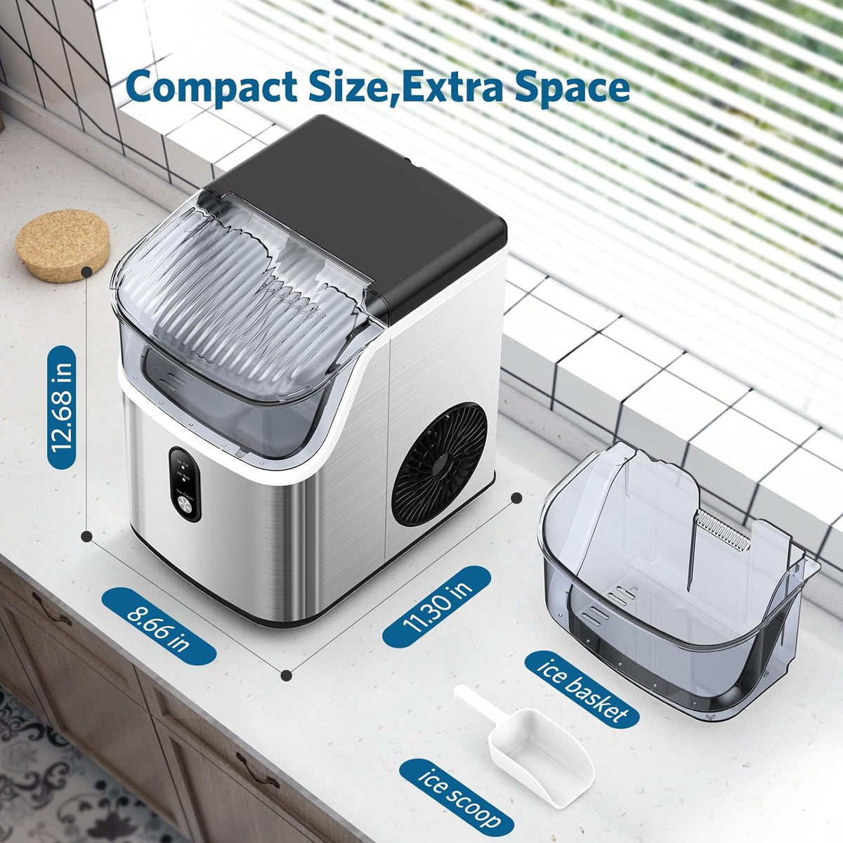 34 lb Countertop Nugget Ice Maker with Automatic Cleaning