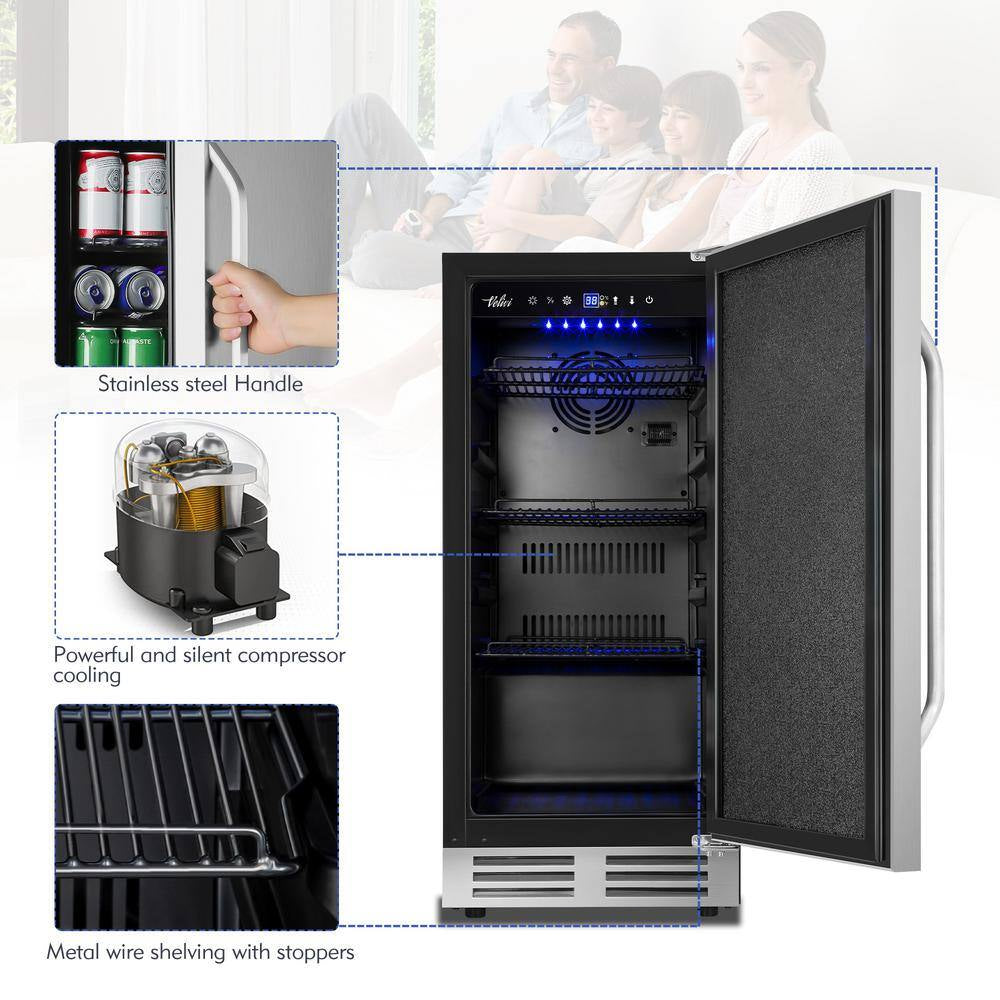 15 In. 3.53 Cu. Ft. 127 Cans Built-In Outdoor Beverage Cooler and Refrigerator in Stainless Steel
