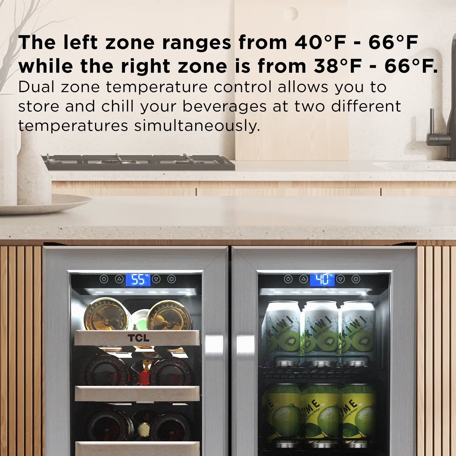 Stainless Steel Double Door 20 Bottle 78 Can Dual Zone Wine & Beverage Cooler, 5.3 Cu. Ft.