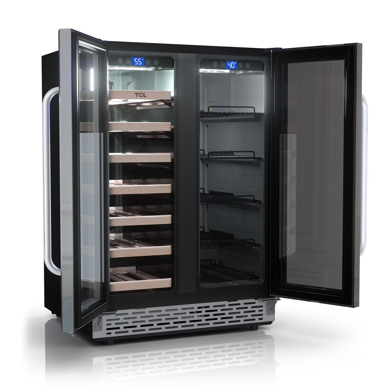 Stainless Steel Double Door 20 Bottle 78 Can Dual Zone Wine & Beverage Cooler, 5.3 Cu. Ft.