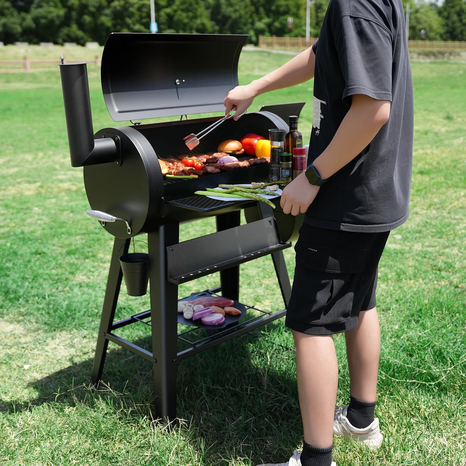 2-in-1 Offset Smoker and Charcoal Grill with 547 Sq. In. Cooking Area