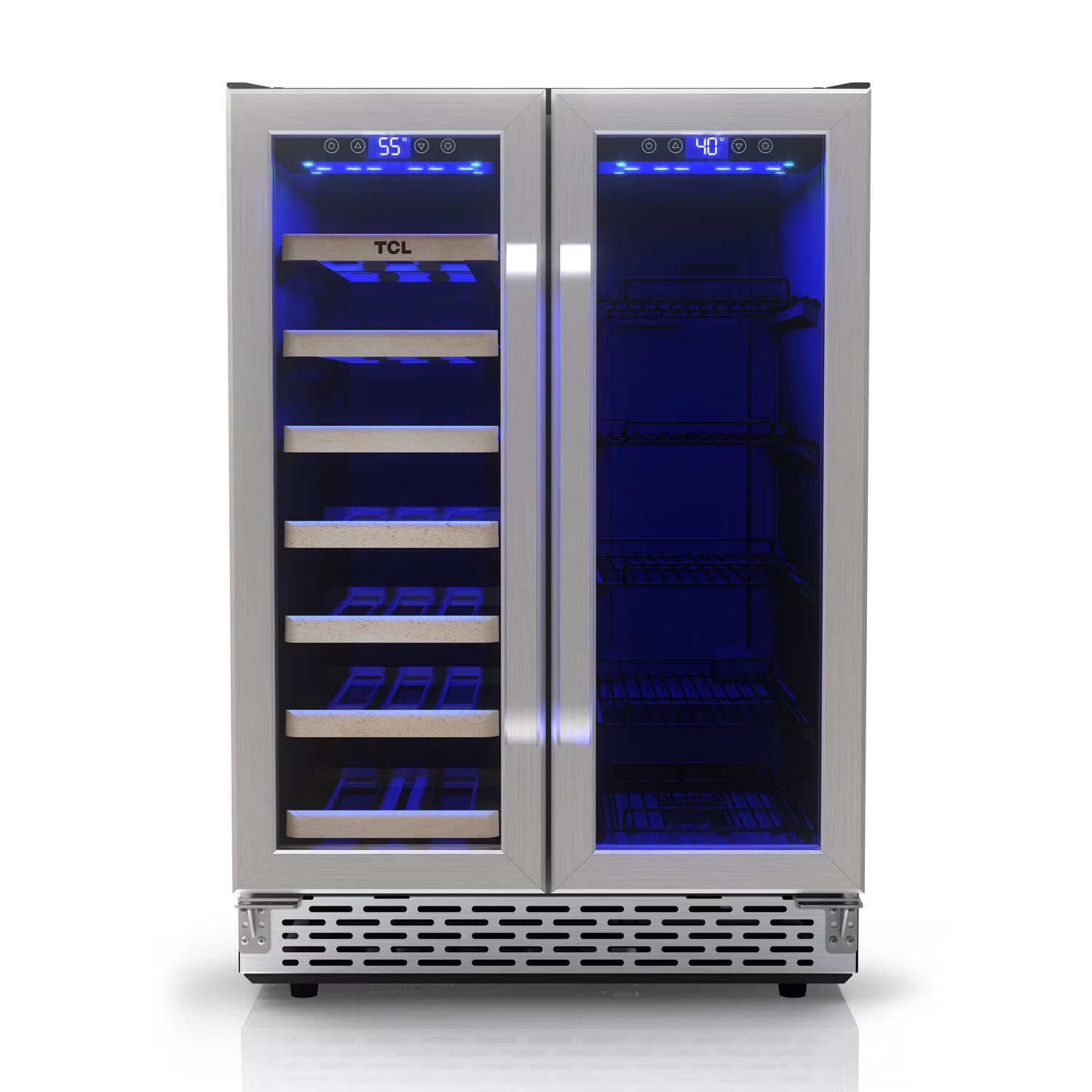 Stainless Steel Double Door 20 Bottle 78 Can Dual Zone Wine & Beverage Cooler, 5.3 Cu. Ft.