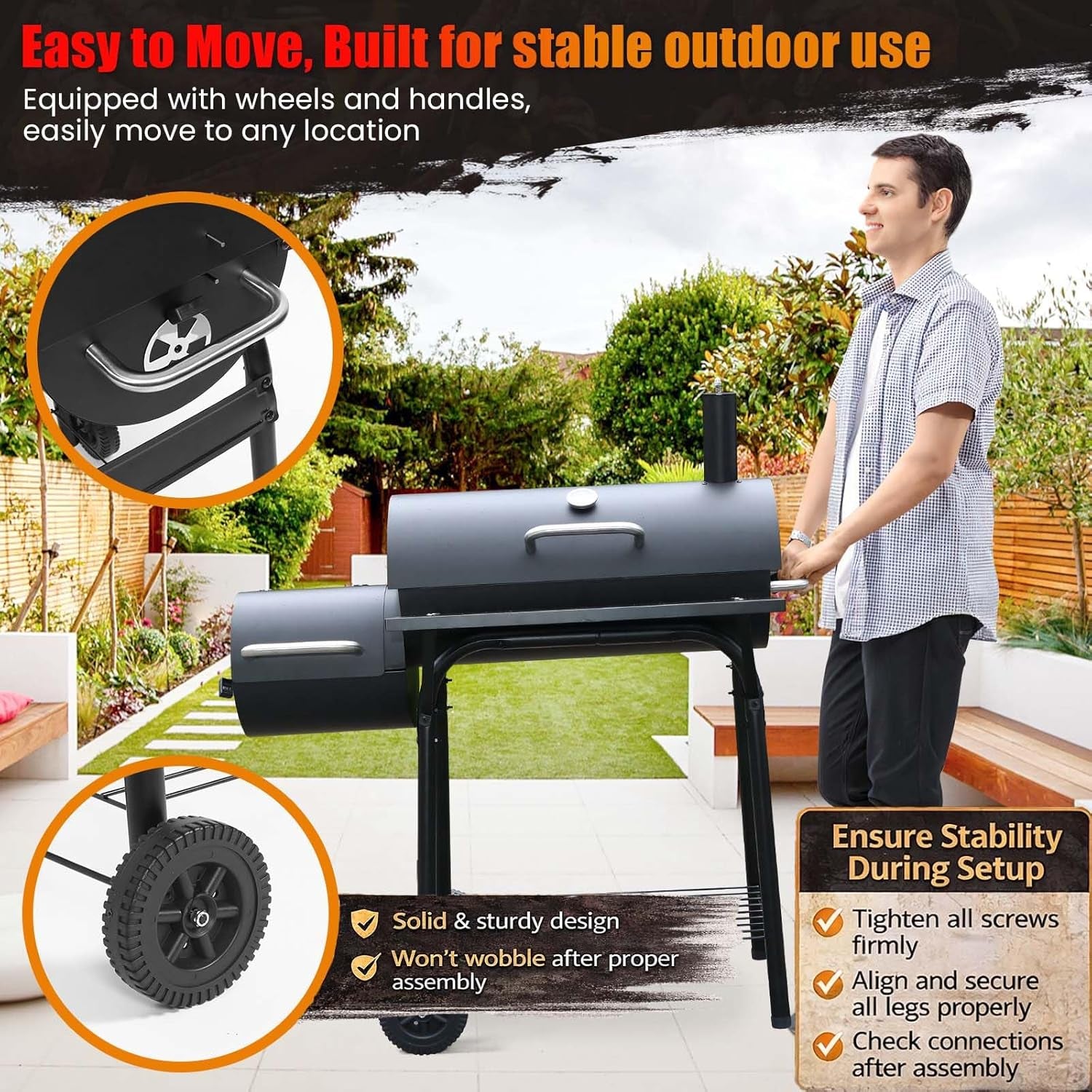 Charcoal Grills with Offest Smokers: Spacious Barrel Charcoal BBQ Grill | Barbecue Smoker Grill Combo for Outdoor Backyard Patio Camping Picnic and Party