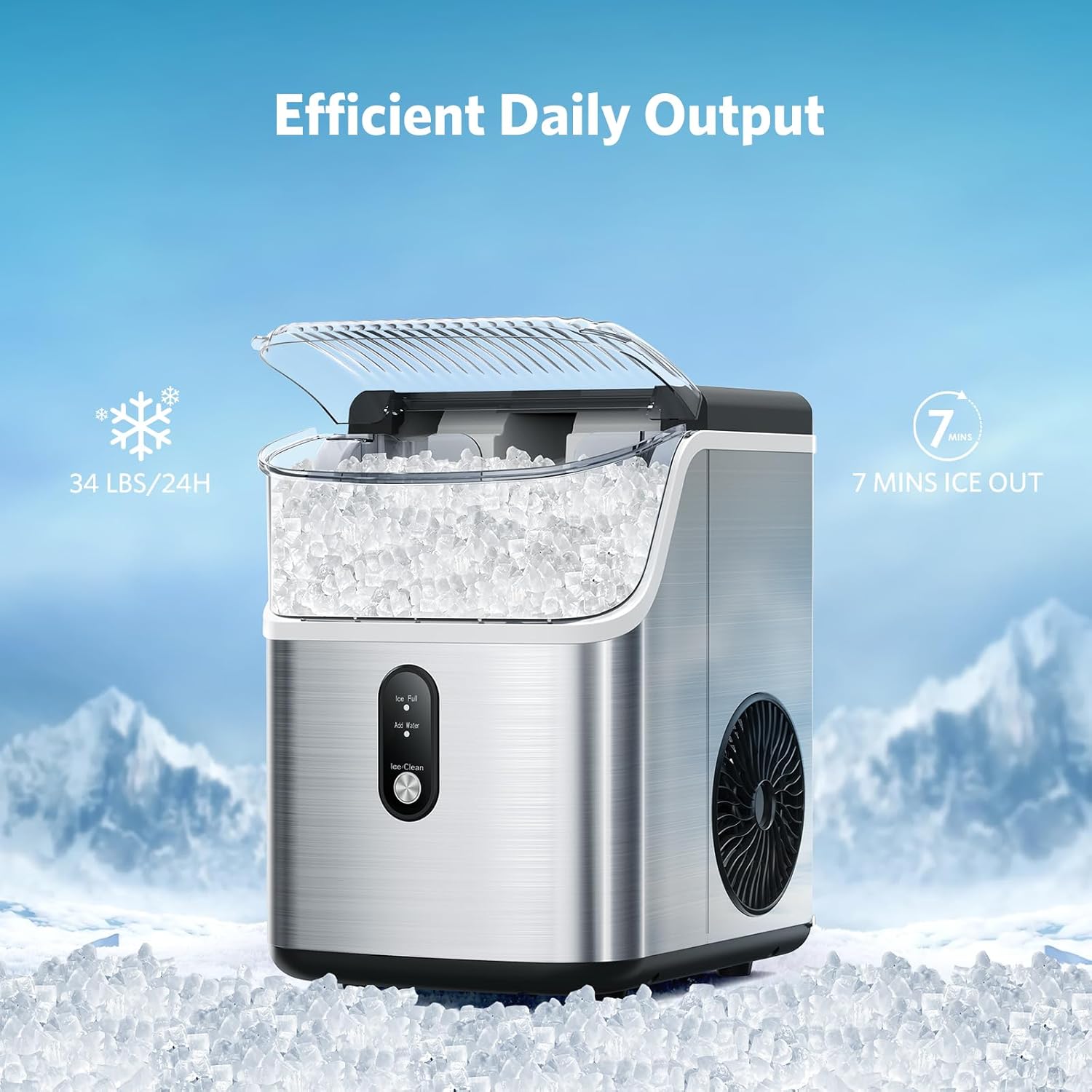 34 lb Countertop Nugget Ice Maker with Automatic Cleaning