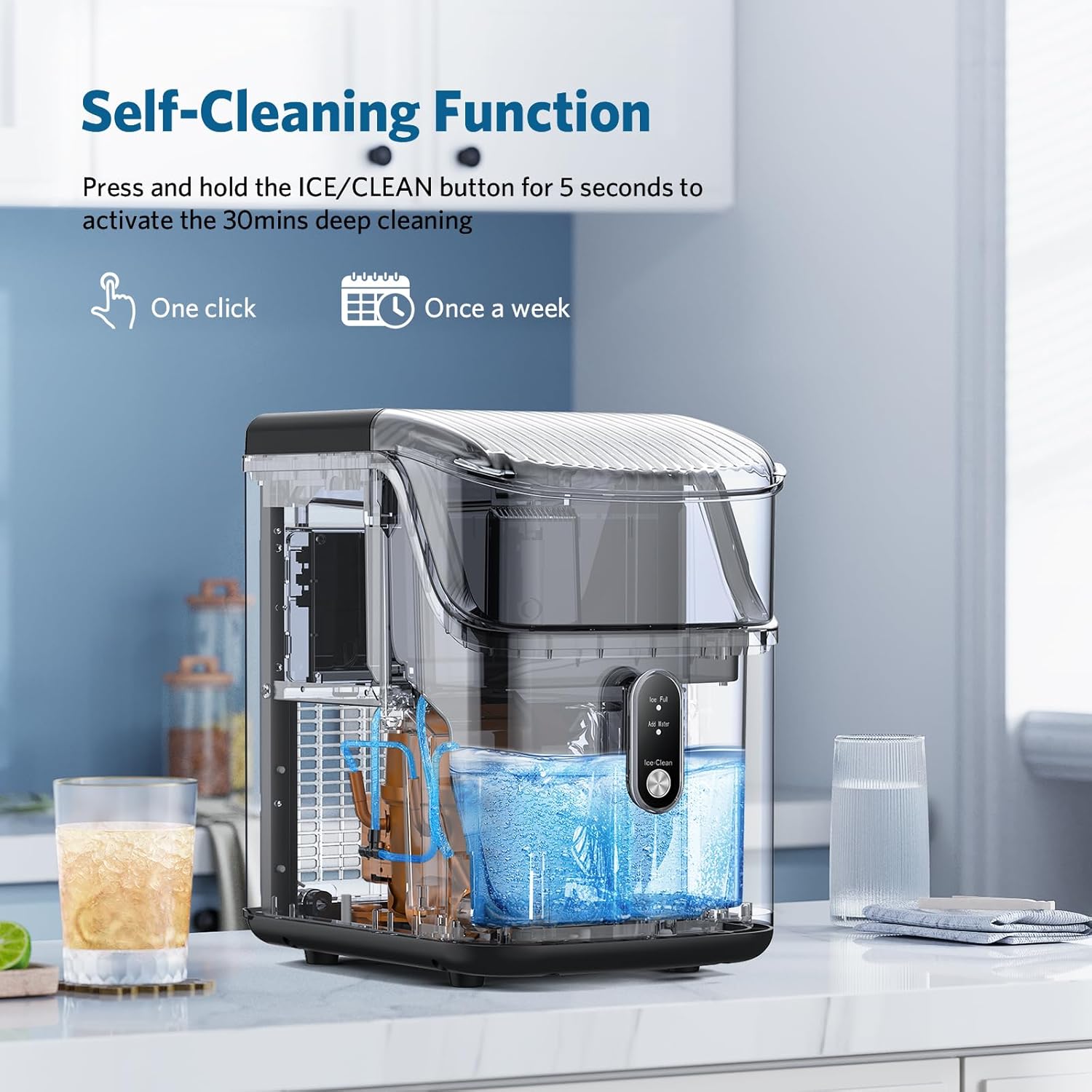 34 lb Countertop Nugget Ice Maker with Automatic Cleaning