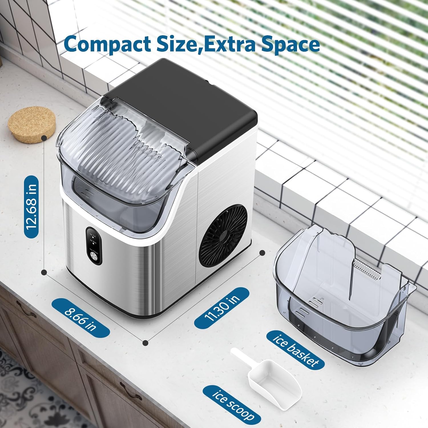 34 lb Countertop Nugget Ice Maker with Automatic Cleaning