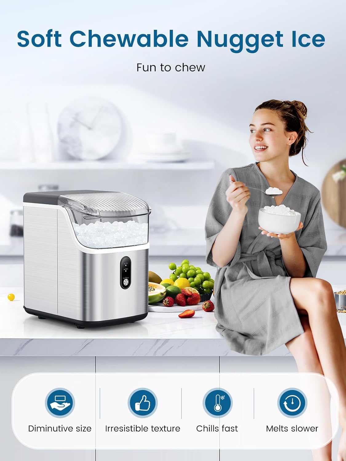 34 lb Countertop Nugget Ice Maker with Automatic Cleaning