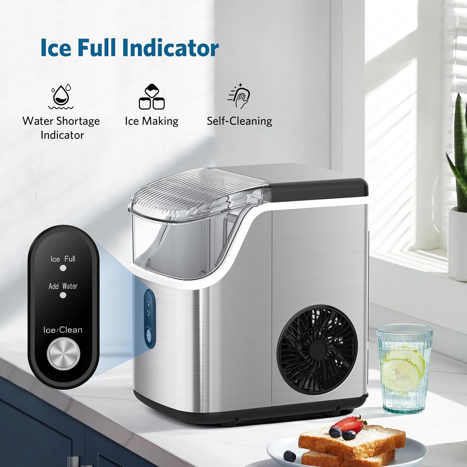 34 lb Countertop Nugget Ice Maker with Automatic Cleaning