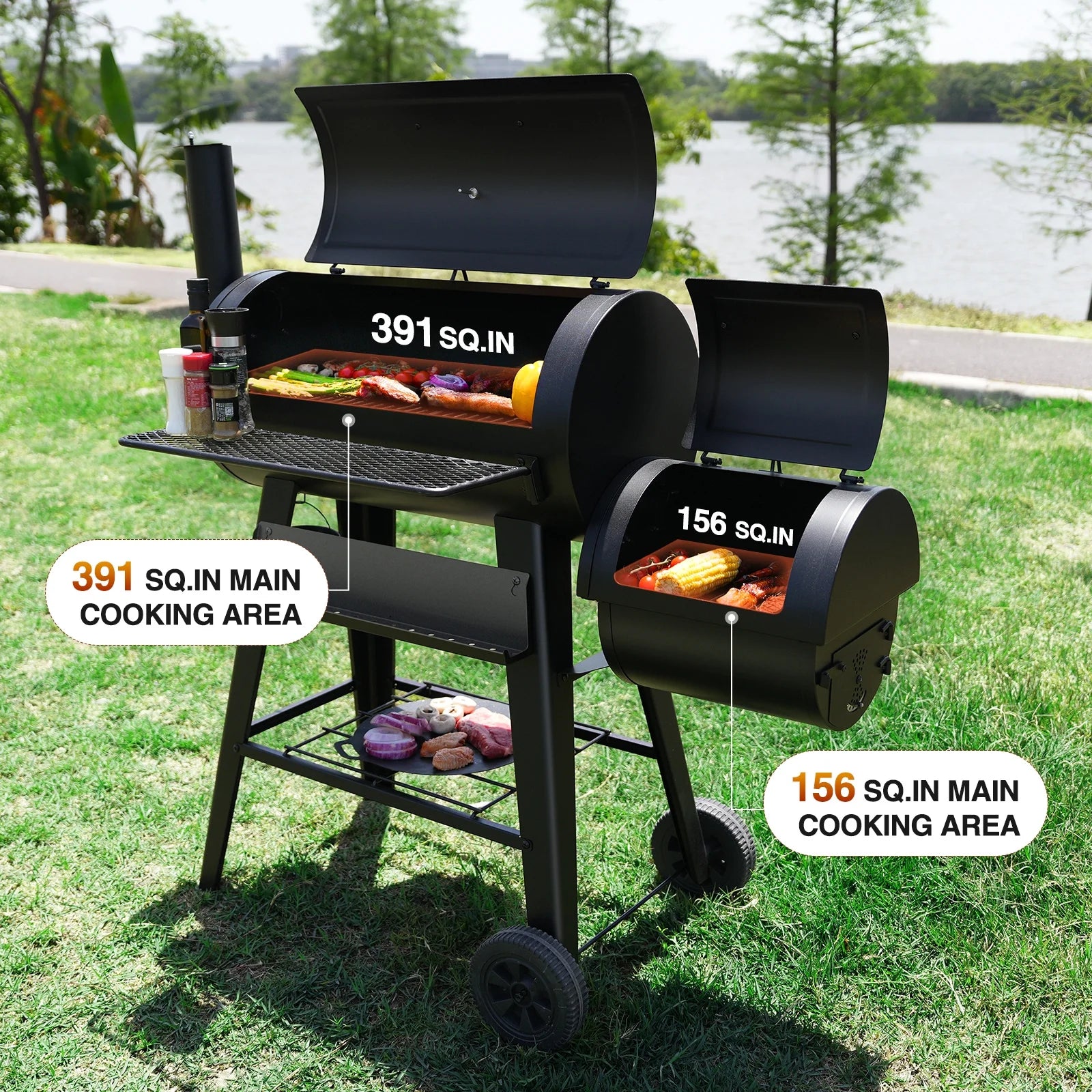 2-in-1 Offset Smoker and Charcoal Grill with 547 Sq. In. Cooking Area
