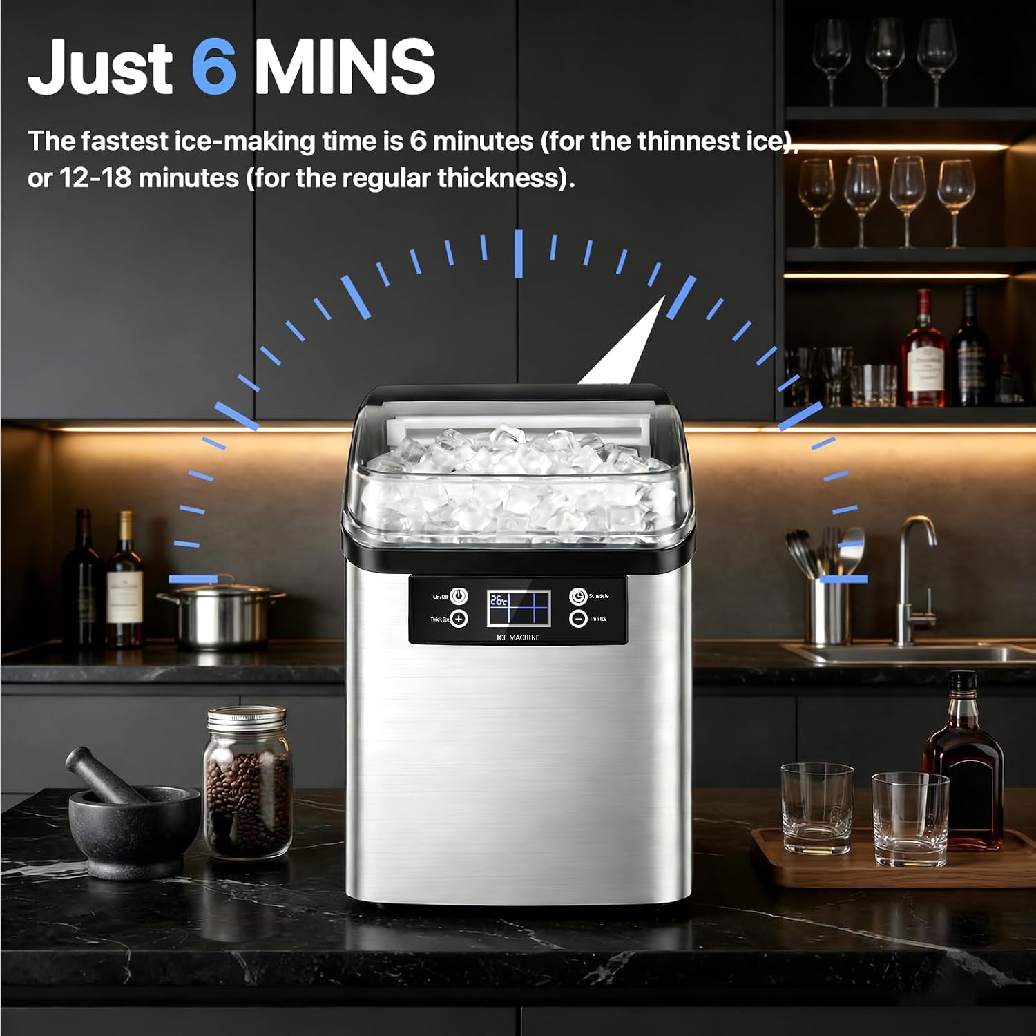 Nugget Ice Makers Countertop,44Lbs in 24Hrs, 9 Ice Cubes Ready in 6 Mins 9 Sizes,Auto-Cleaning Ice Makers Portable Ice Machine for Home Kitchen Office Party & Large Families