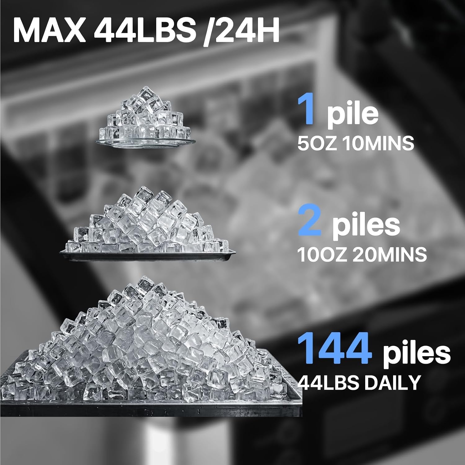 Nugget Ice Makers Countertop,44Lbs in 24Hrs, 9 Ice Cubes Ready in 6 Mins 9 Sizes,Auto-Cleaning Ice Makers Portable Ice Machine for Home Kitchen Office Party & Large Families