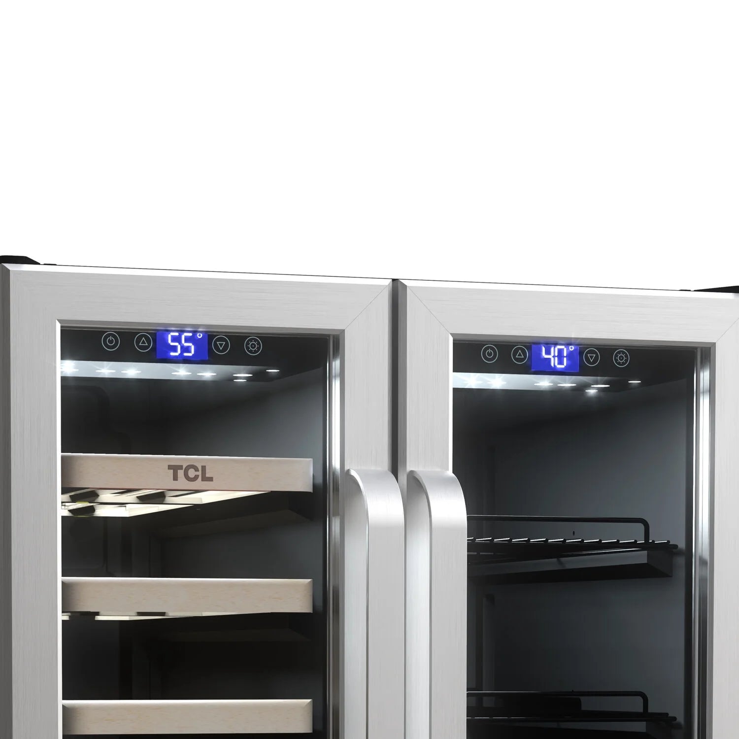 Stainless Steel Double Door 20 Bottle 78 Can Dual Zone Wine & Beverage Cooler, 5.3 Cu. Ft.