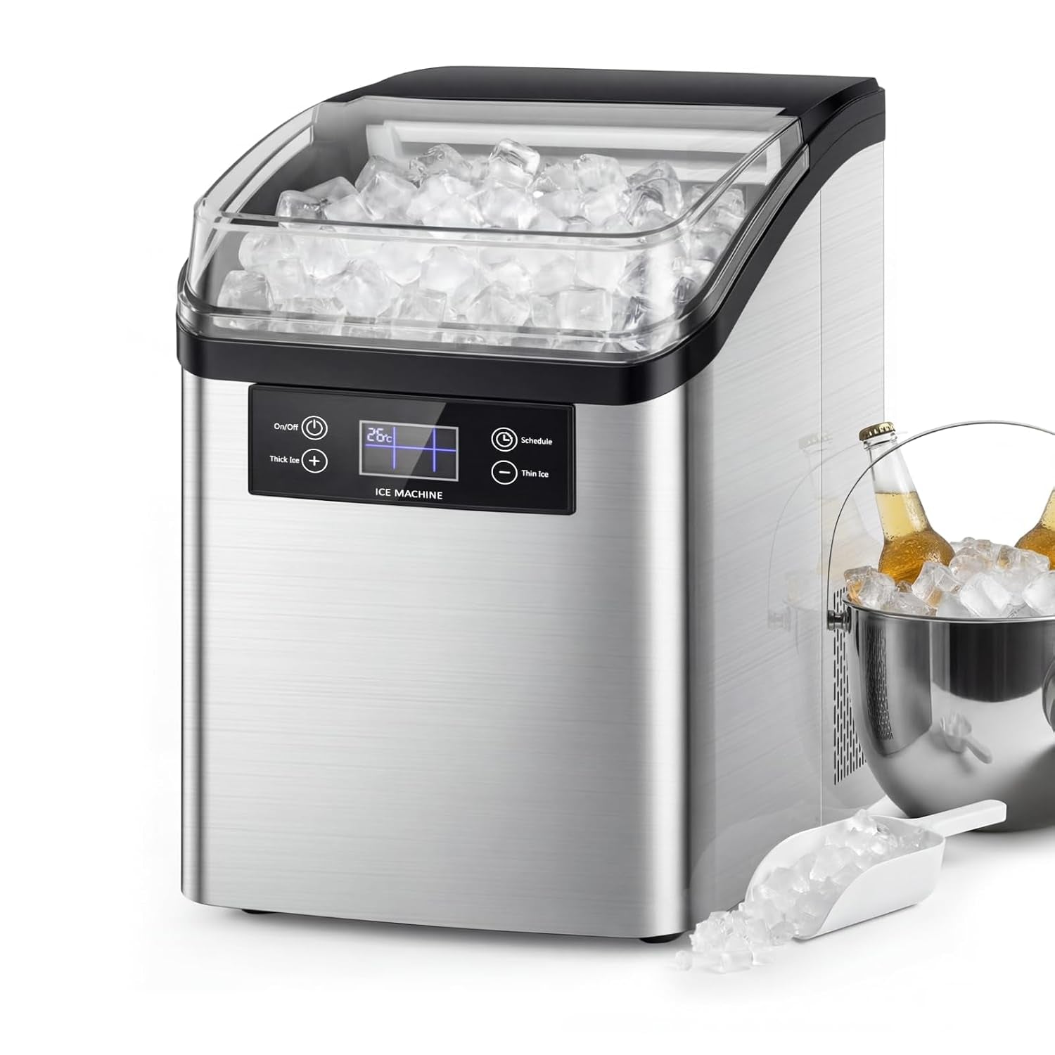 Nugget Ice Makers Countertop,44Lbs in 24Hrs, 9 Ice Cubes Ready in 6 Mins 9 Sizes,Auto-Cleaning Ice Makers Portable Ice Machine for Home Kitchen Office Party & Large Families