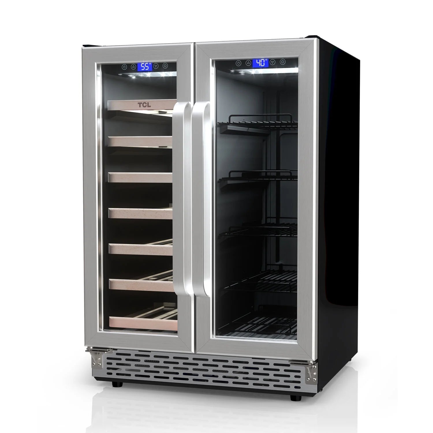 Stainless Steel Double Door 20 Bottle 78 Can Dual Zone Wine & Beverage Cooler, 5.3 Cu. Ft.